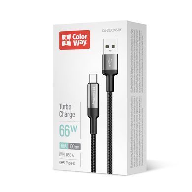 Кабель ColorWay USB - USB Type-C (M/M), braided wire, 6А, 1 м, Black (CW-CBUC096-BK) [619954]