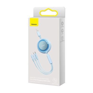 Кабель Baseus Bright Mirror 2 Series Retractable 3-in-1 Fast Charging Data Cable USB to M+L+C 3.5A 1.1m Sky Blue (CAMJ010017) [802628]