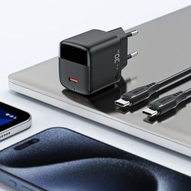 Зарядний пристрій 1xUSB-C 30W Gan A115 Fast Charger + USB-C cable black Acefast (6974316284451) [404515]