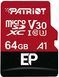 Карта пам'яті microSDXC (UHS-1 U3) Patriot EP Series 64Gb class 10 V30 (R-100MB/s, W-80MB/s) (adapter SD) (PEF64GEP31MCX) [802843], фото 1
