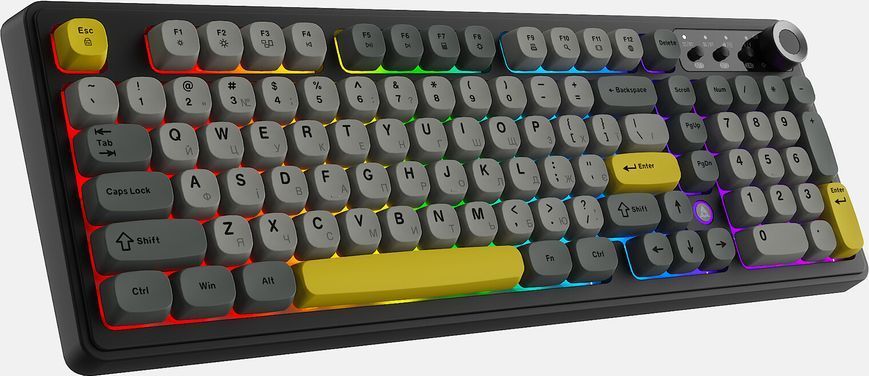 Клавіатура бездротова Ajazz AF98 Plus Black Gray Yellow (AF98-PLUS-BGY) [617001]